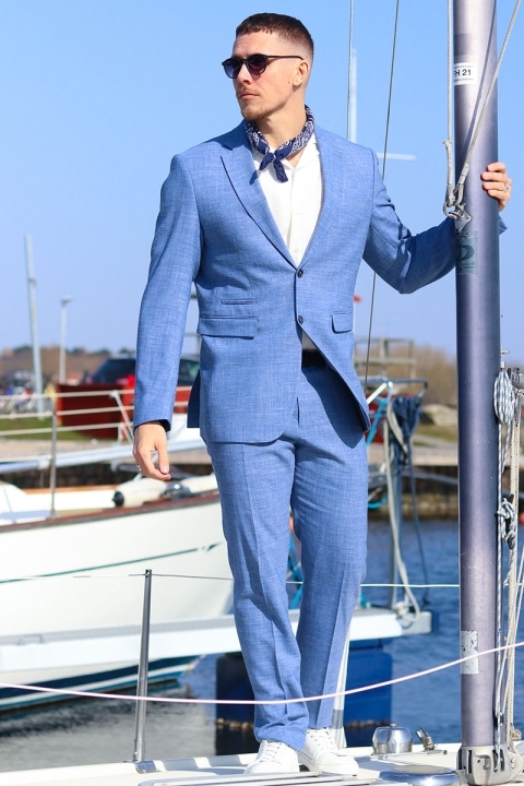 Selected Slim Oasis Linne Suit Light Blue