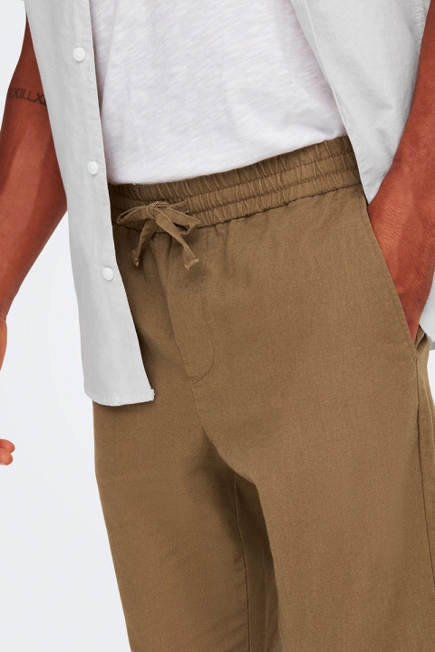 ONLY & SONS Linus Linen Crop Pants  Teak