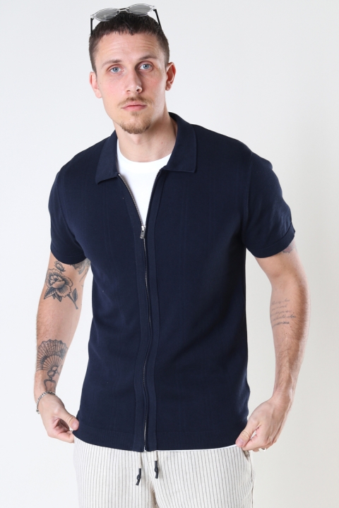 Jack & Jones JPRBLAIGOR KNIT SS POLO CARDIGAN New Navy Solid color