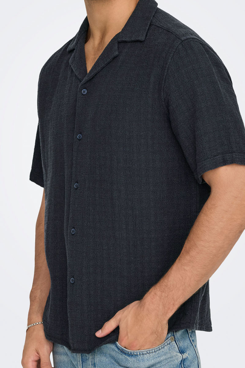 ONLY & SONS Latham Resort Linen Structure Shirt Dark Navy