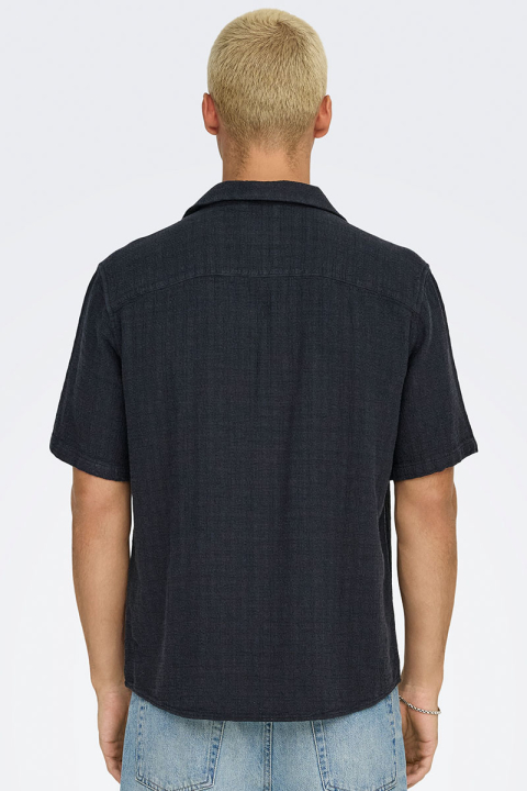 ONLY & SONS Latham Resort Linen Structure Shirt Dark Navy