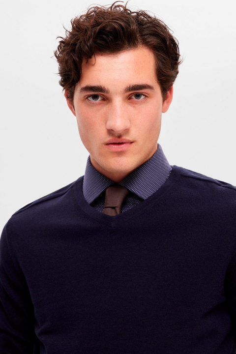 Selected Berg Knit V-Neck LS Navy Blazer