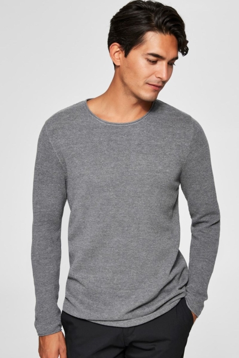 Selected Rocky Crew Neck Sticka Medium Grey Melange