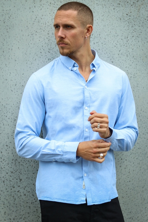 Solid Val Oxford Stretch Shirt LS Sky Blue