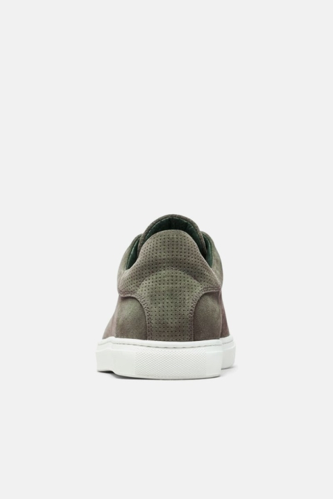 Selected David Suede Perforated Trainer Sneakers Depp Lichen Green