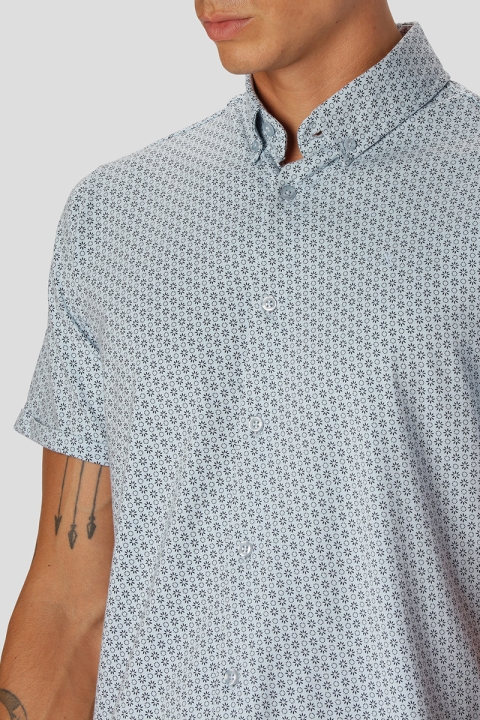 Clean Cut Copenhagen Hudson AOP Stretch Shirt SS Light Blue AOP