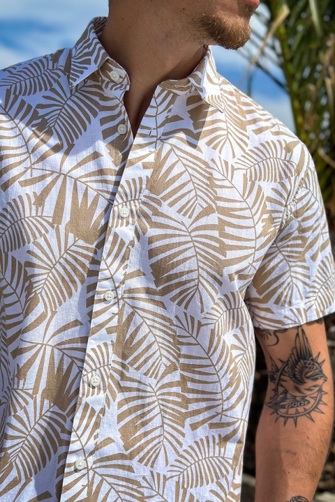 Selected Reg New Linen Shirt SS White Palm