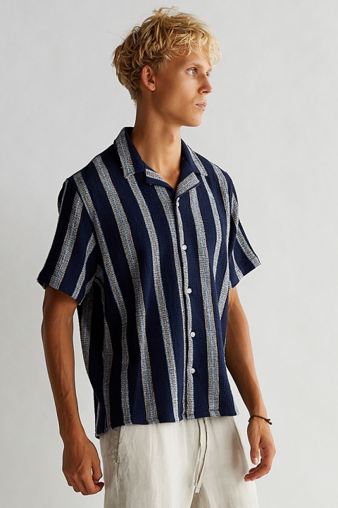 Woodbird Hale Striped Shirt Navy