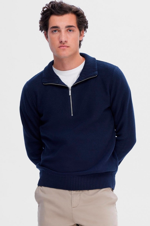 Selected Axel LS Knit Half Zip Sky Captain