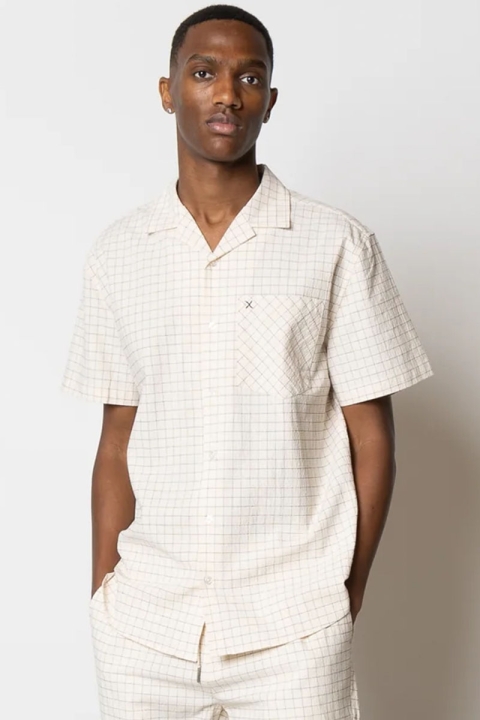 Clean Cut Copenhagen Bowling Miguel Seersucker Shirt S/S Ecru/Black Check