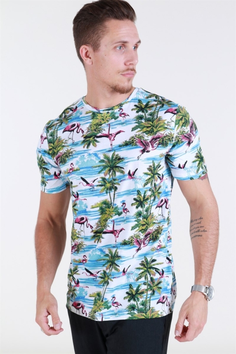 Only & Sons LEIF SS AOP TEE White/Flamingo