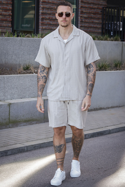 ONLY & SONS Latham Resort Linen Structure Shirt Silver Lining