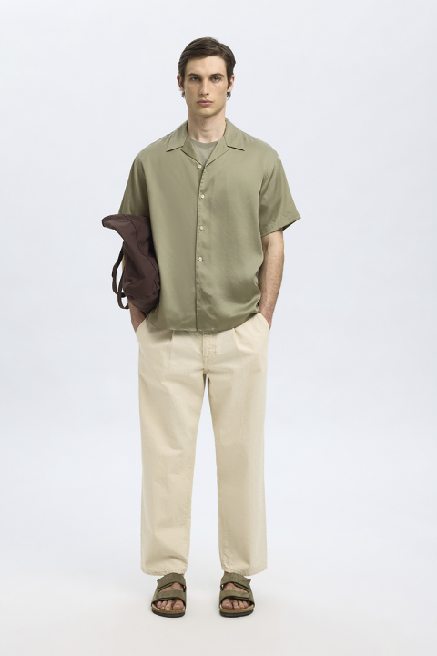 Selected Charlie Satin SS Relaxed Fit Resort Shirt Vetiver