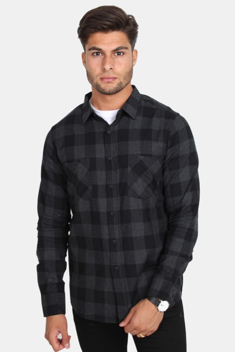 URBAN CLASSICS Checked Flanell Skjorta Black/Charcoal