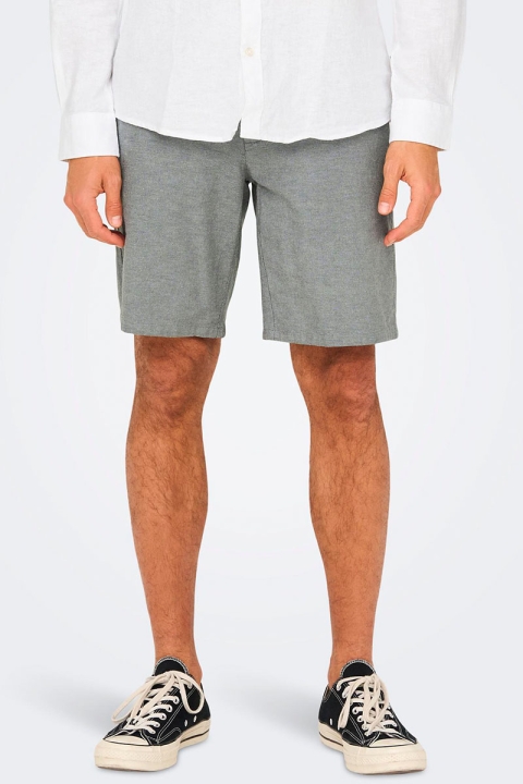 ONLY & SONS Mark Cotton Linen Shorts Grey Pinstripe