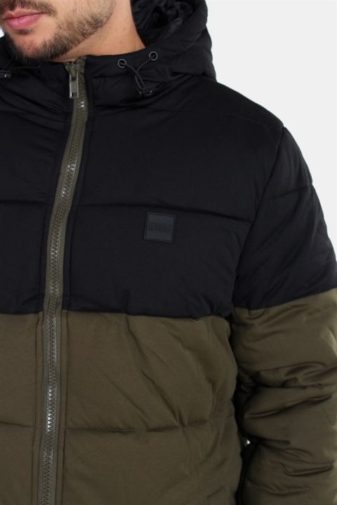 Urban Classics Hooded 2-Tone Puffer Jacka Dark Olive/Black