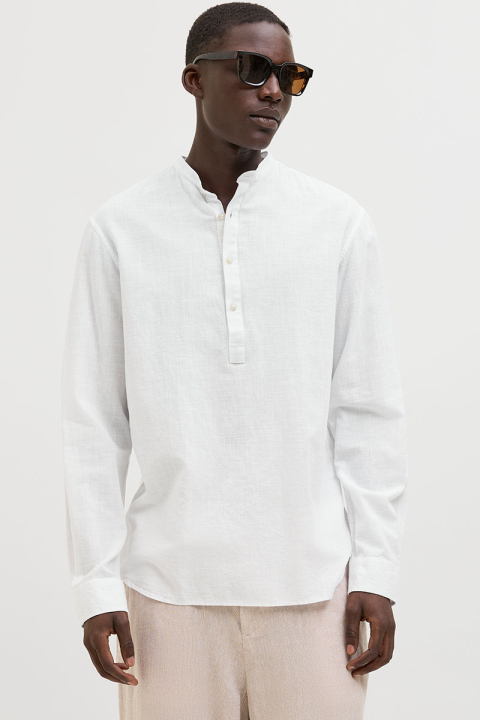 Jack & Jones Summer Half Placket Shirt Ls White