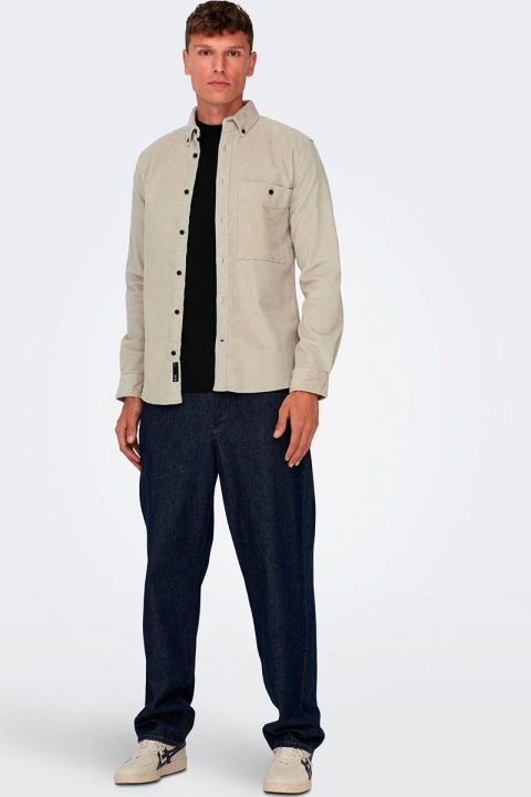 ONLY & SONS New Terry Corduroy LS Shirt Silver Lining
