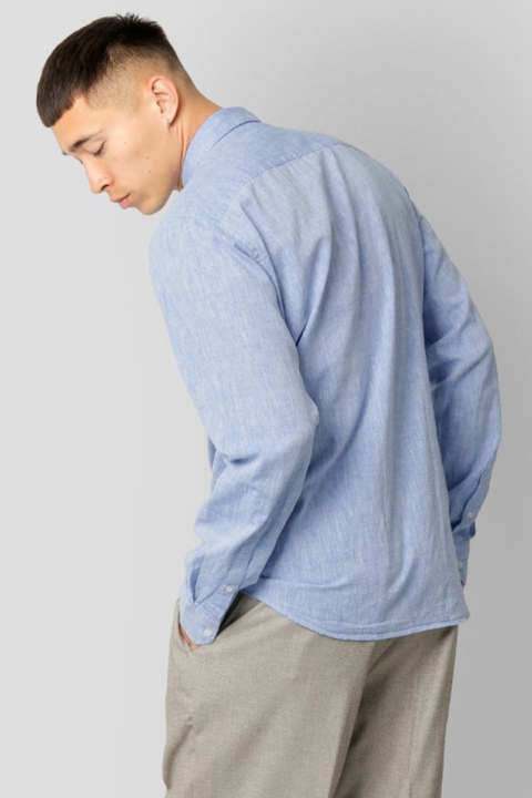 Clean Cut Copenhagen Jamie Cotton Linen Shirt LS Blue Melangé