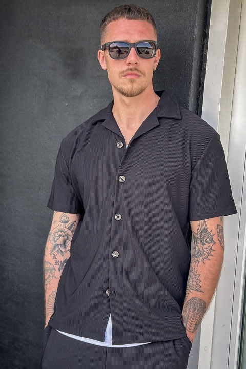 Selected Relax Plisse Resort SS Shirt Black