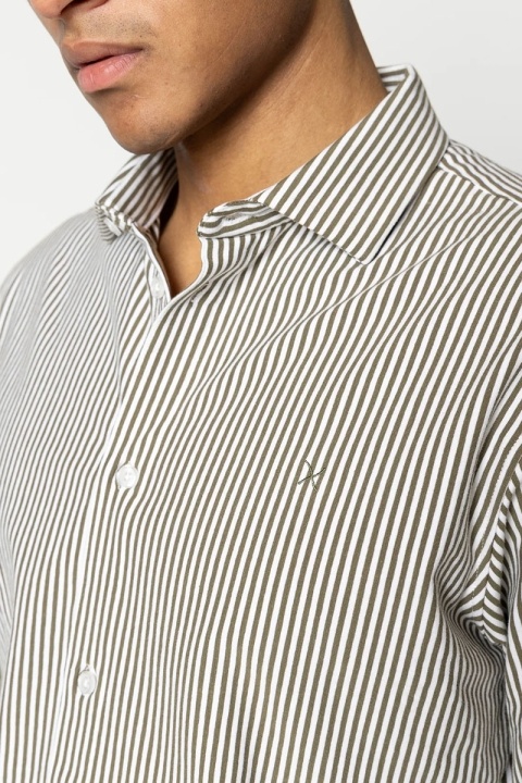 Clean Cut Copenhagen Clean Formal Stretch Stripe Shirt L/S Army/White Stripe