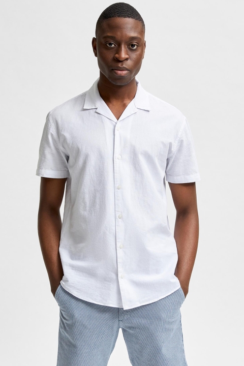 Selected SLHREGNEW-LINEN SHIRT SS RESORT W White