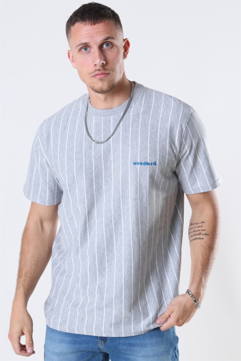 Woodbird Mello Stripe T-shirt Grey Melange