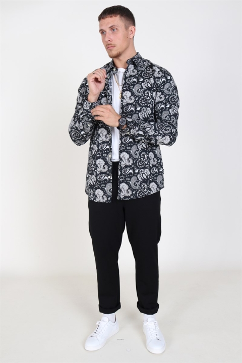 Only & Sons Frederik L/S Paisley Stretch Skjorta Black