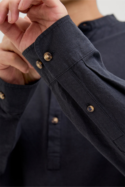 Jack & Jones Summer Half Placket Shirt LS Black