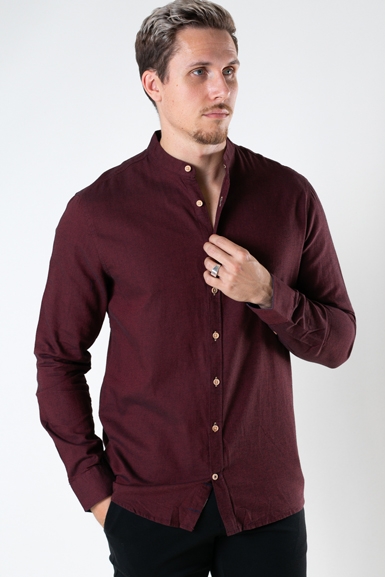 Kronstadt Dean Diego Cotton henley shirt Bordeaux mel