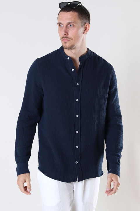 Kronstadt Johan Muslin Henley shirt Navy