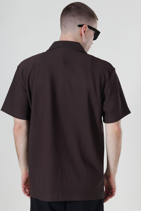Selected Relax Plisse Resort SS Shirt Chocolate Brown