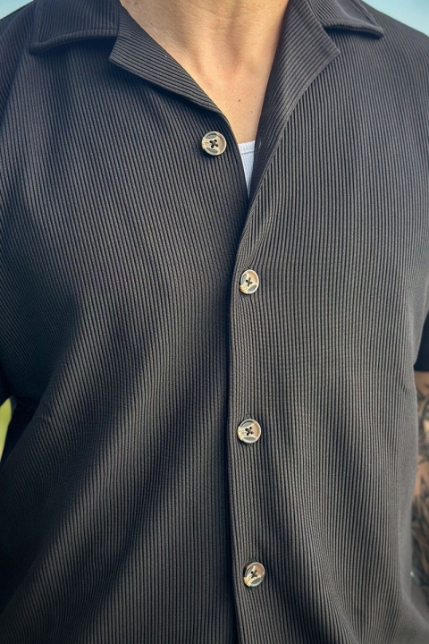 Selected Relax Plisse Resort SS Shirt Black