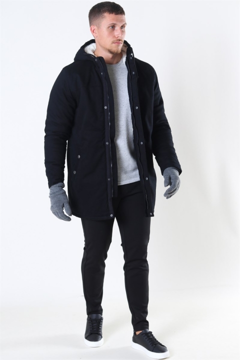 Only & Sons Yanick Teddy Hood Parka Jacka Black