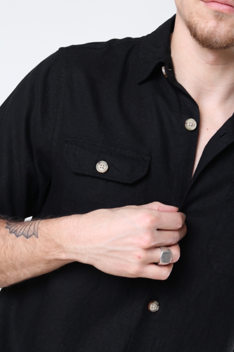 Denim project DP Linen ss shirt 001 Black