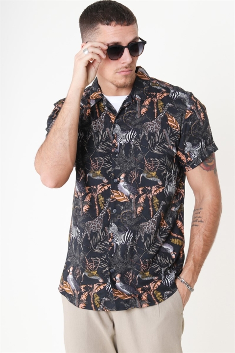 Only & Sons Gabrial S/S Animal Viscose Skjorta Black/Zoo Print