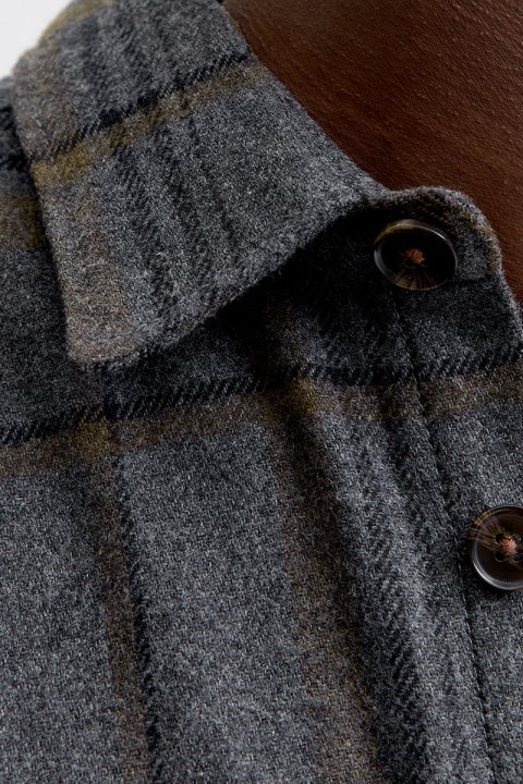 Jack & Jones Rayle Melange Check LS Overshirt Dark Grey