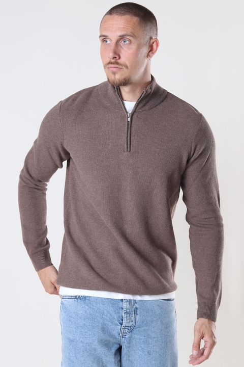 Clean Cut Copenhagen Lauritz 1/2 Zip Knit Dark Brown Melange