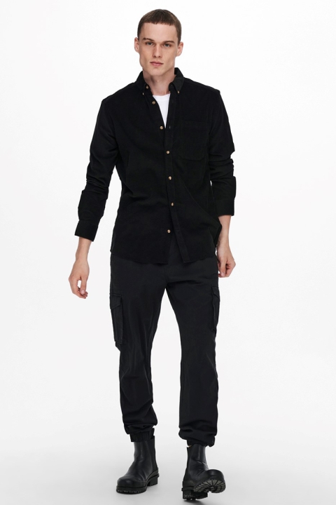 ONLY & SONS ONSNIGEL LIFE LS ORGANIC REG CORD SHIRT Black