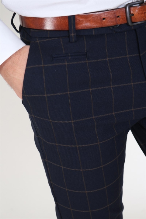 Les Deux Como Check Kostym Pants Dark Navy/Brown