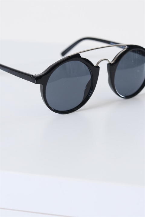 Fashion Round Club Svart/Sølv Solbrille Grey Lens