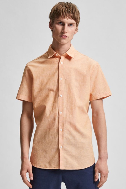 Selected SLHSLIMNEW-LINEN SHIRT SS CLASSIC W Buckskin