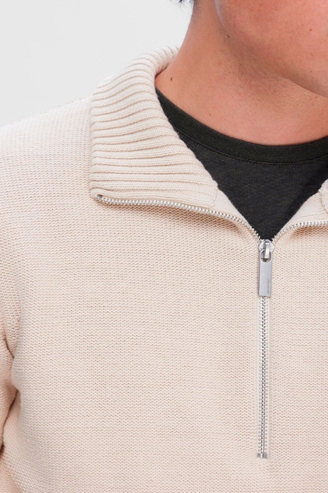 Selected Axel LS Knit Half Zip Oatmeal