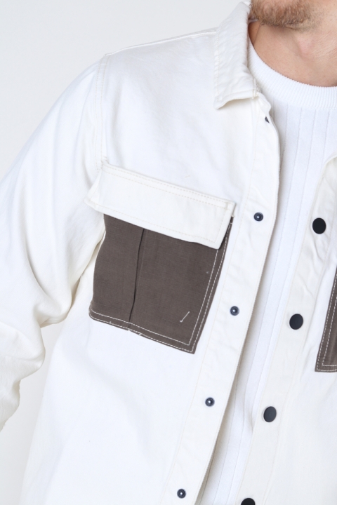 Denim project Sniper Shirt 212 White w. Contrast Pockets