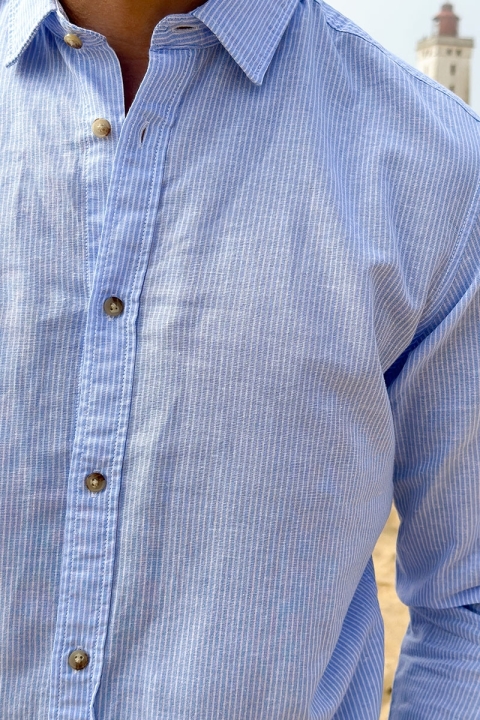 Jack & Jones Summer Linen Shirt LS Cashmere Blue Stripe