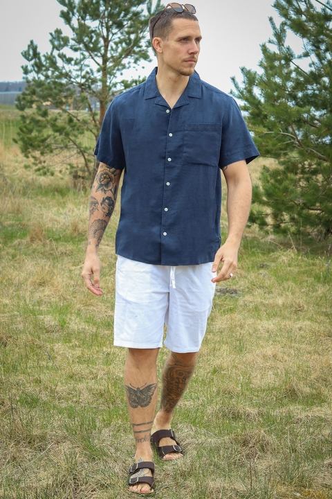 Solid Allan Cuba Linen Shirt Insignia Blue