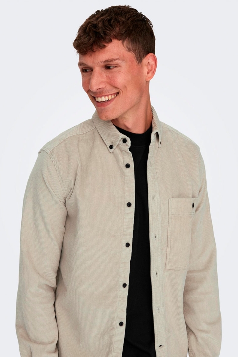 ONLY & SONS New Terry Corduroy LS Shirt Silver Lining