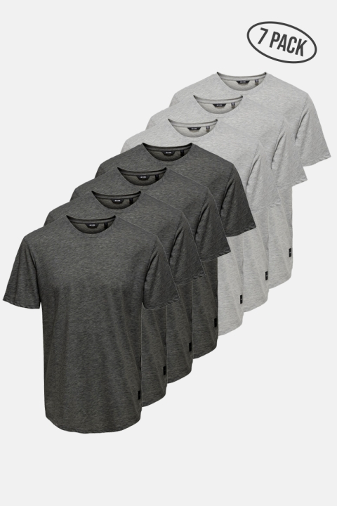 ONLY & SONS ONSMATT LIFE LONGY SS TEE 7-PACK Dark Grey Melange