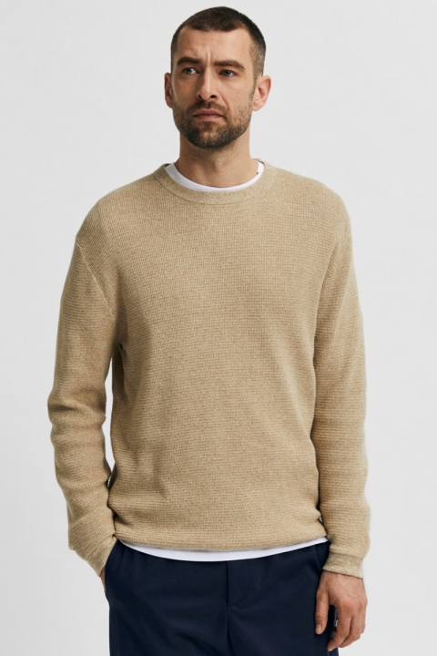 Selected SLHROCKS LS KNIT CREW NECK G NOOS Kelp Bone white twist