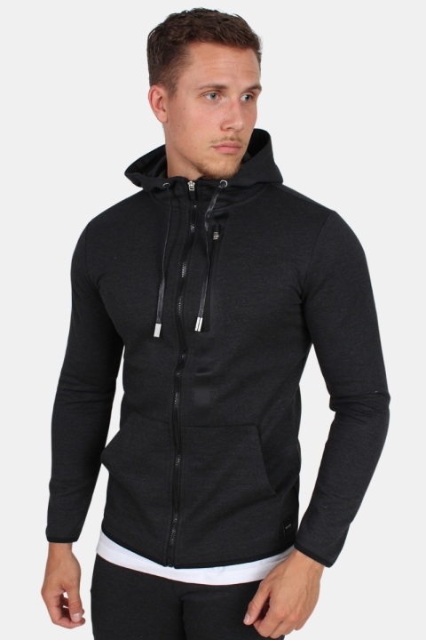 Only & Sons Vinn Zip Hood Tröja Dark Grey Melange